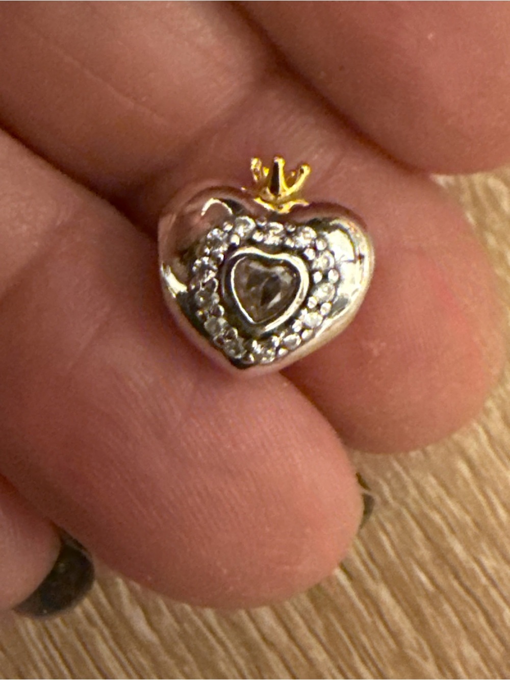 Heart Crown Charm with Clear Cubic Zirconia - Women Jewelry